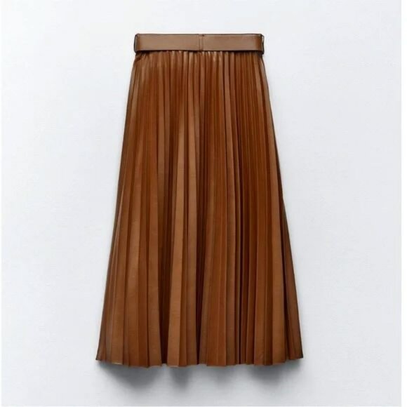 BELTED FAUX PLEATED MIDI SKIRT - ZARA NWOT - Picture 4 of 4
